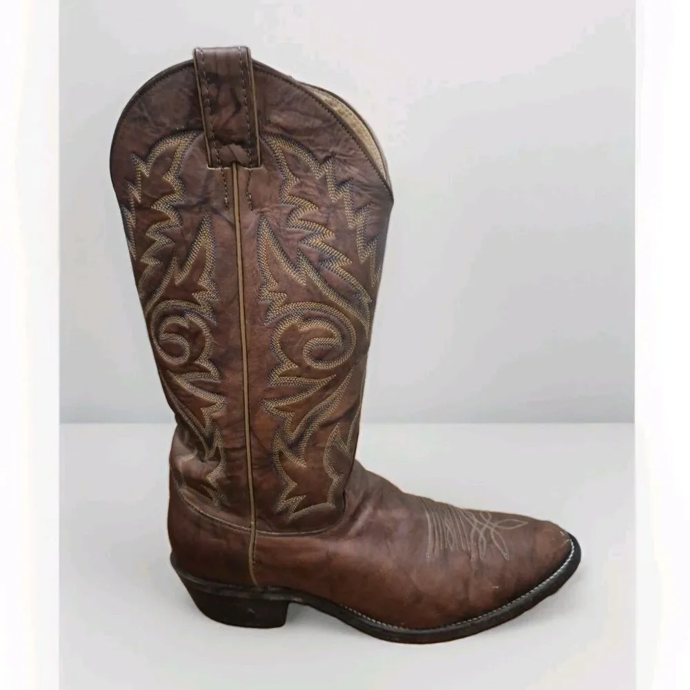 Justin Western Boots Chestnut Deerlite Leather Marbled Brown 1560 Men’s 9.5D USA